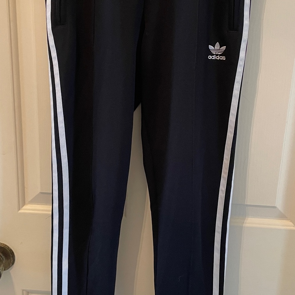 Adidas Black Track Pants with White Stripes